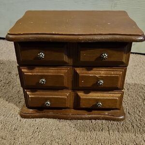 Vintage Mid Century MCM Wooden Jewelry Box with Drawers